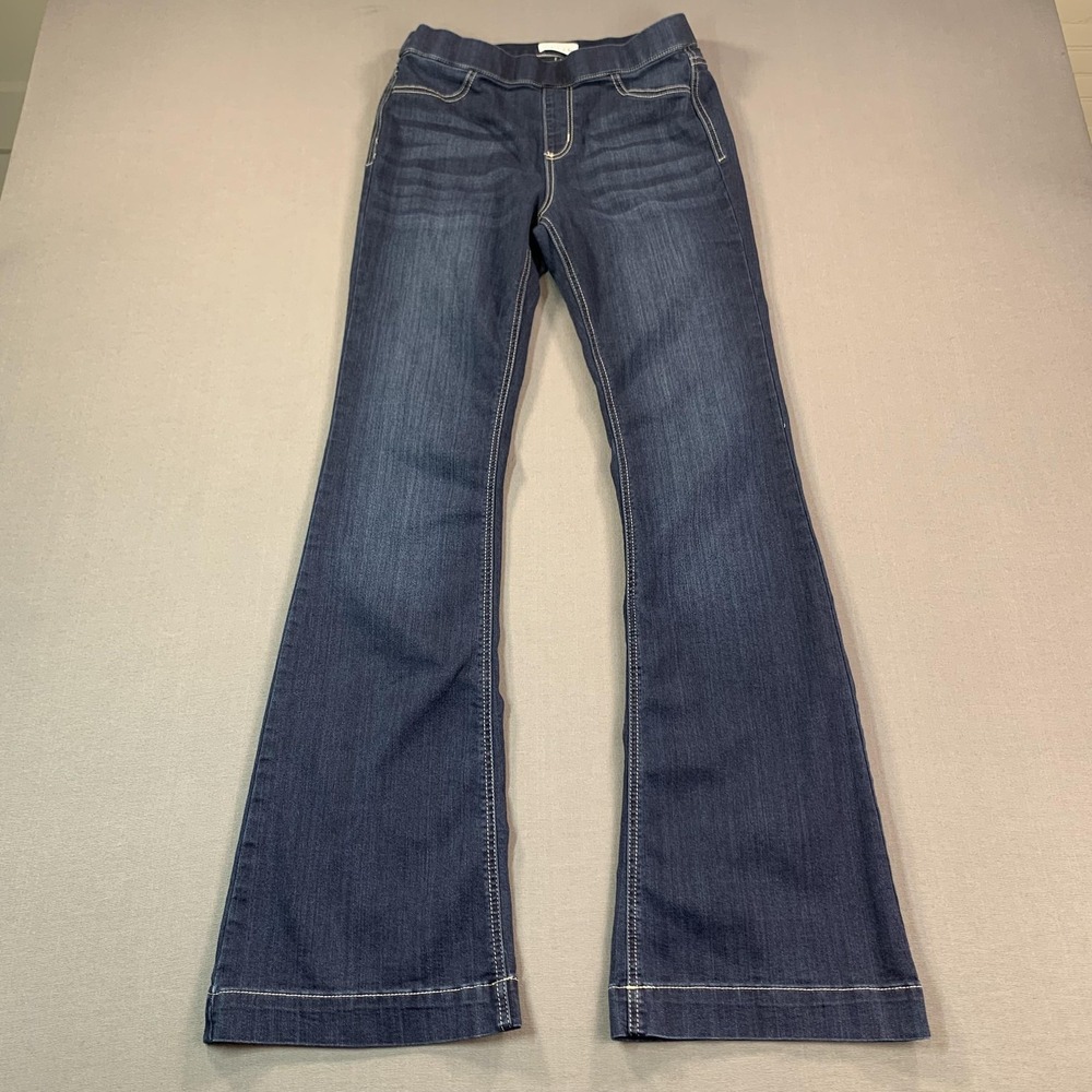 Cello Jeans Womens M Dark Wash Mid Rise Bootcut Flare Pull‎ On Stretch 30x33 Y2K
